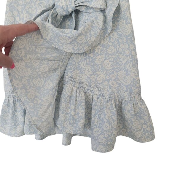 Express Floral Ruffle Faux Wrap Skirt Bow Tie Waist Size 00 Light Blue NWT - Picture 6 of 9